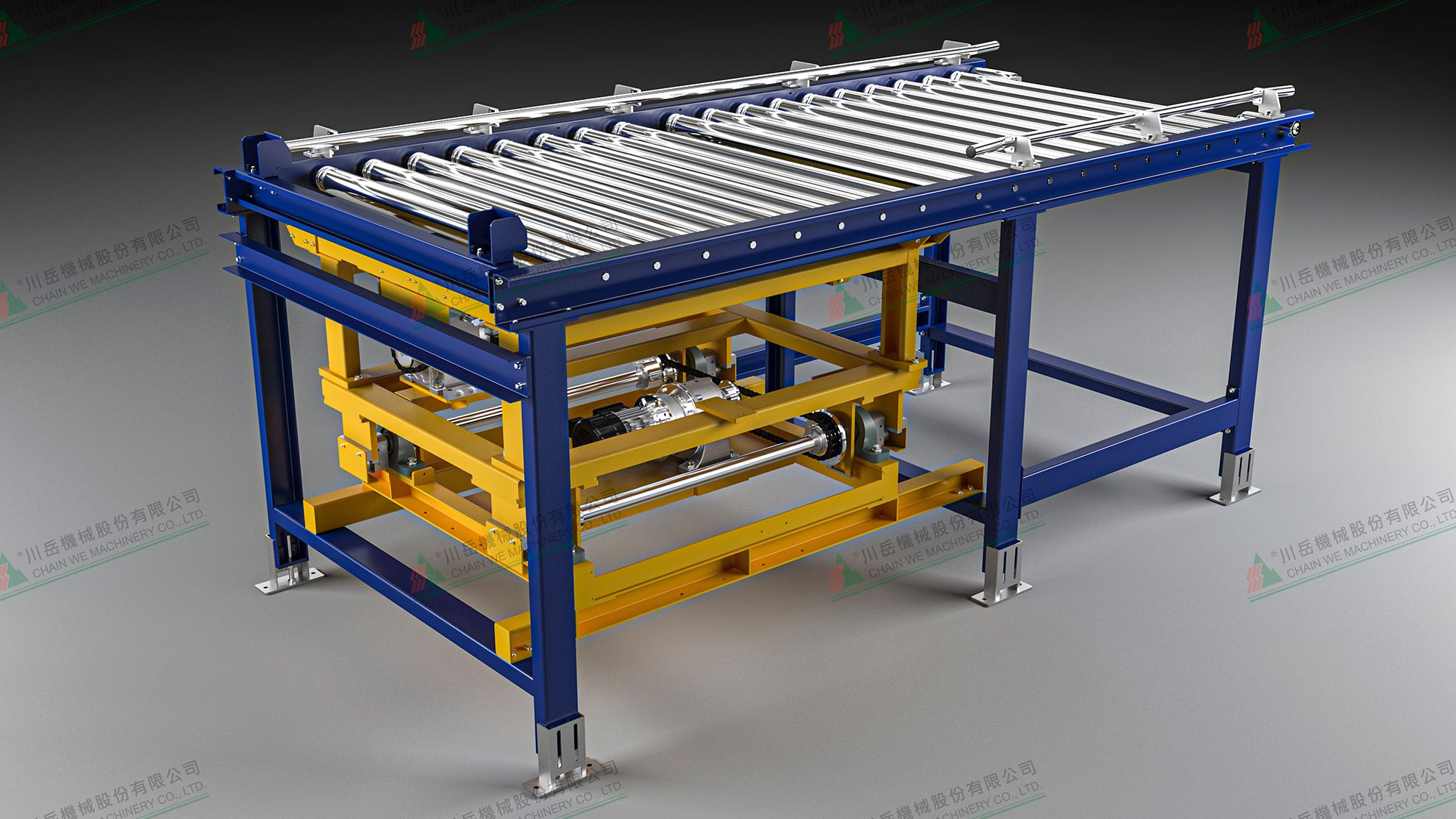 Roller Transfer moving product 90 degrees on a conveyor system